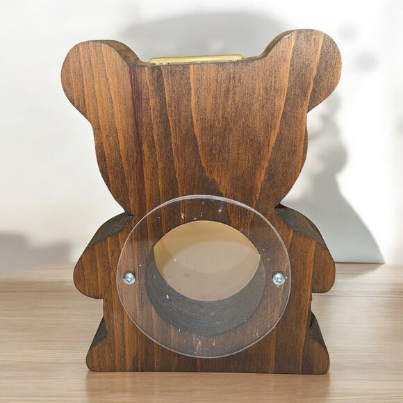 Vintage Wood Teddy Bear Coin Bank Clear Belly - Picture 2 of 3